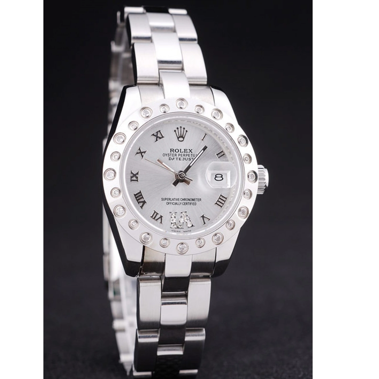 Good copy rolex watches 7474 Dial Rolex Silver Diamonds Bezel Polished Datejust Silver 0821